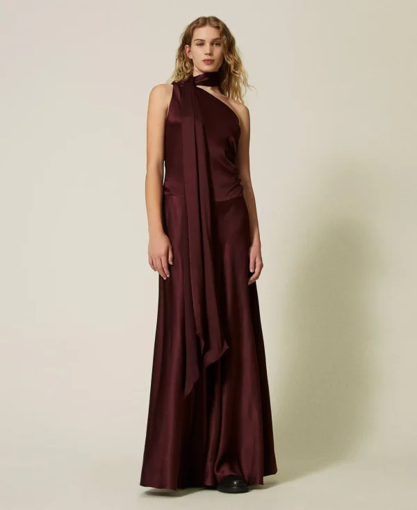 Robes De Cérémonie | Robes Élégantes*TWINSET Milano Robe Longue Asymétrique En Satin De Soie Mélangée Rouge Myrte