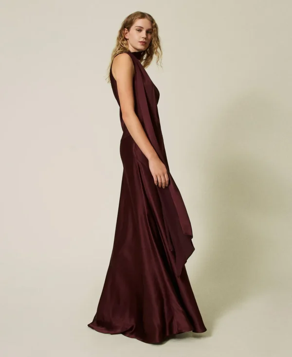 Robes De Cérémonie | Robes Élégantes*TWINSET Milano Robe Longue Asymétrique En Satin De Soie Mélangée Rouge Myrte