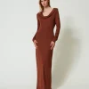 Robes Longues*TWINSET Milano Robe Longue Avec Col Drapé Marron « Terre de Sienne »