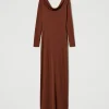 robe_longue_avec_col_drap_1.webp Robes Longues*TWINSET Milano Robe Longue Avec Col Drapé Marron « Terre de Sienne »