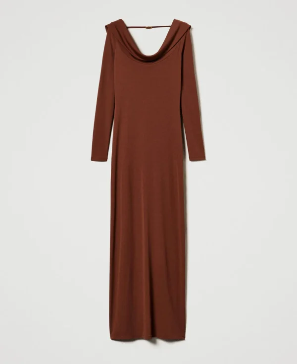 robe_longue_avec_col_drap_1.webp Robes Longues*TWINSET Milano Robe Longue Avec Col Drapé Marron « Terre de Sienne »