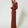 robe_longue_avec_col_drap_2.webp Robes Longues*TWINSET Milano Robe Longue Avec Col Drapé Marron « Terre de Sienne »