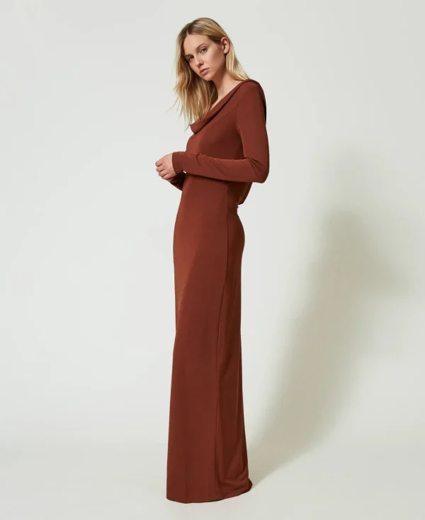 robe_longue_avec_col_drap_2.webp Robes Longues*TWINSET Milano Robe Longue Avec Col Drapé Marron « Terre de Sienne »
