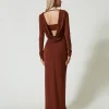 robe_longue_avec_col_drap_3.webp Robes Longues*TWINSET Milano Robe Longue Avec Col Drapé Marron « Terre de Sienne »