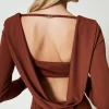 robe_longue_avec_col_drap_4.webp Robes Longues*TWINSET Milano Robe Longue Avec Col Drapé Marron « Terre de Sienne »