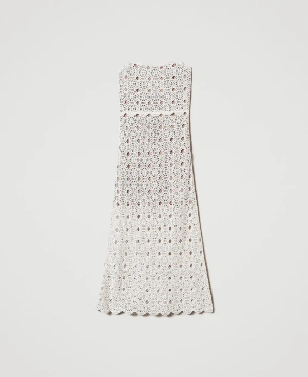 Robes De Cérémonie | Robes Élégantes*TWINSET Milano Robe Longue Bustier En Maille Crochet Blanc Neige