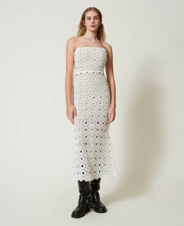 Robes De Cérémonie | Robes Élégantes*TWINSET Milano Robe Longue Bustier En Maille Crochet Blanc Neige