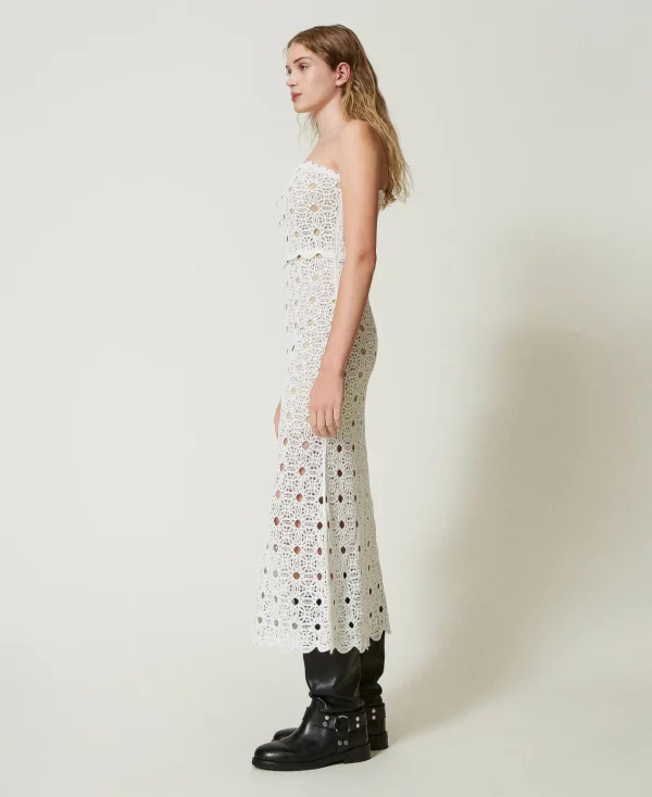 Robes De Cérémonie | Robes Élégantes*TWINSET Milano Robe Longue Bustier En Maille Crochet Blanc Neige