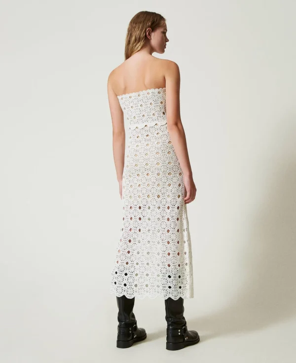 Robes De Cérémonie | Robes Élégantes*TWINSET Milano Robe Longue Bustier En Maille Crochet Blanc Neige