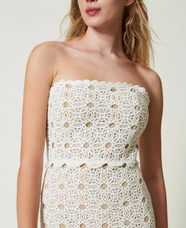 Robes De Cérémonie | Robes Élégantes*TWINSET Milano Robe Longue Bustier En Maille Crochet Blanc Neige