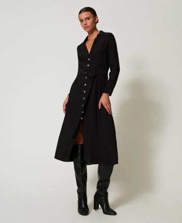 Robes Longues*TWINSET Milano Robe Longue Chemisier En Crêpe Georgette Noir