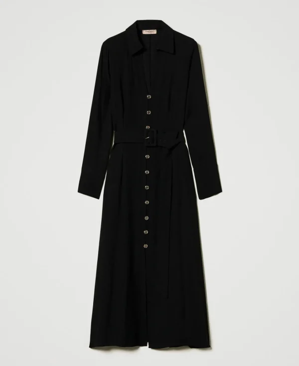 Robes Longues*TWINSET Milano Robe Longue Chemisier En Crêpe Georgette Noir