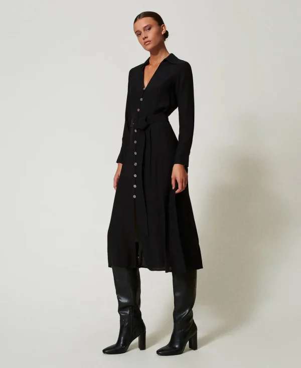 Robes Longues*TWINSET Milano Robe Longue Chemisier En Crêpe Georgette Noir