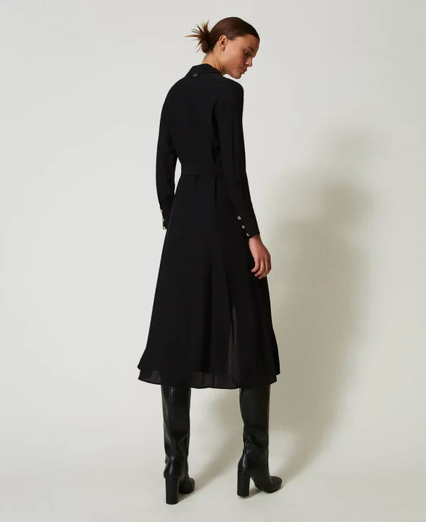 Robes Longues*TWINSET Milano Robe Longue Chemisier En Crêpe Georgette Noir