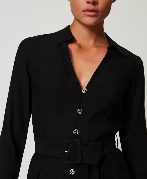Robes Longues*TWINSET Milano Robe Longue Chemisier En Crêpe Georgette Noir