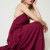 robe_longue_en_crpe_georg_0-1.webp Robes De Cérémonie | Robes Élégantes*TWINSET Milano Robe Longue En Crêpe Georgette Plissé Violet « Prune Rouge »