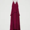 robe_longue_en_crpe_georg_1-1.webp Robes De Cérémonie | Robes Élégantes*TWINSET Milano Robe Longue En Crêpe Georgette Plissé Violet « Prune Rouge »
