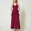 robe_longue_en_crpe_georg_2-1.webp Robes De Cérémonie | Robes Élégantes*TWINSET Milano Robe Longue En Crêpe Georgette Plissé Violet « Prune Rouge »