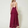 robe_longue_en_crpe_georg_4-1.webp Robes De Cérémonie | Robes Élégantes*TWINSET Milano Robe Longue En Crêpe Georgette Plissé Violet « Prune Rouge »