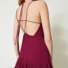 robe_longue_en_crpe_georg_5.webp Robes De Cérémonie | Robes Élégantes*TWINSET Milano Robe Longue En Crêpe Georgette Plissé Violet « Prune Rouge »