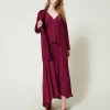 robe_longue_en_crpe_georg_6.webp Robes De Cérémonie | Robes Élégantes*TWINSET Milano Robe Longue En Crêpe Georgette Plissé Violet « Prune Rouge »
