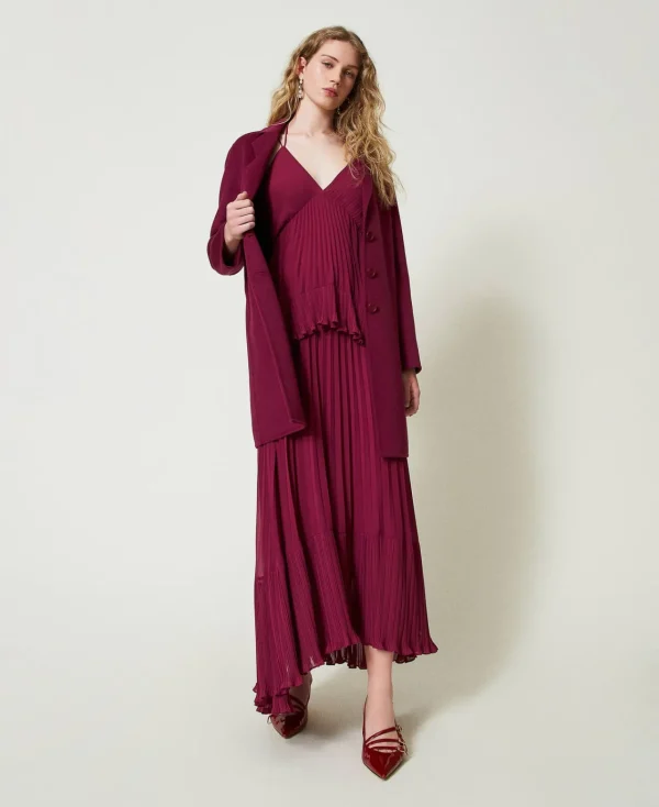 robe_longue_en_crpe_georg_6.webp Robes De Cérémonie | Robes Élégantes*TWINSET Milano Robe Longue En Crêpe Georgette Plissé Violet « Prune Rouge »