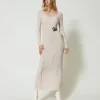 Robes De Cérémonie | Robes Élégantes*TWINSET Milano Robe Longue En Fil Treeblend Avec Broche Cappuccino