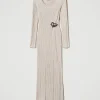 Robes De Cérémonie | Robes Élégantes*TWINSET Milano Robe Longue En Fil Treeblend Avec Broche Cappuccino