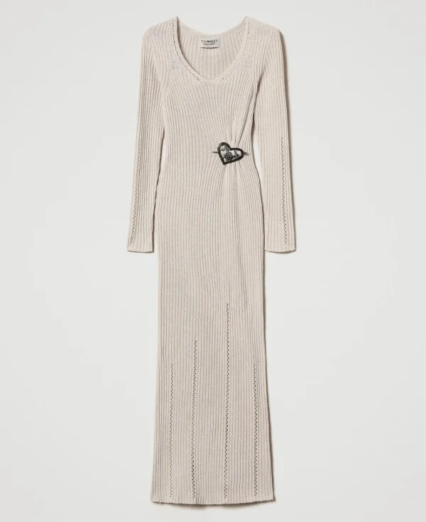 Robes De Cérémonie | Robes Élégantes*TWINSET Milano Robe Longue En Fil Treeblend Avec Broche Cappuccino