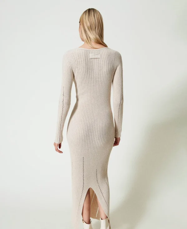 Robes De Cérémonie | Robes Élégantes*TWINSET Milano Robe Longue En Fil Treeblend Avec Broche Cappuccino