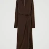 robe_longue_en_jersey_ave_1.webp Robes Longues*TWINSET Milano Robe Longue En Jersey Avec Drapé Latéral Marron « Molè »