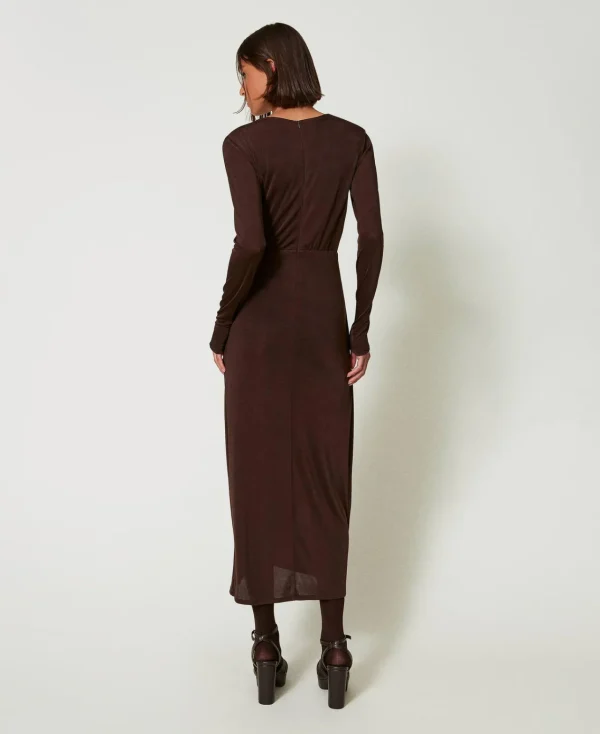 robe_longue_en_jersey_ave_3.webp Robes Longues*TWINSET Milano Robe Longue En Jersey Avec Drapé Latéral Marron « Molè »
