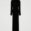 robe_longue_en_maille_ave_1.webp Robes En Maille | Robes Longues*TWINSET Milano Robe Longue En Maille Avec Ajour Noir
