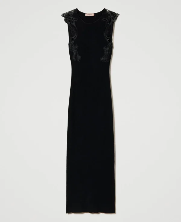 Robes De Cérémonie | Robes Élégantes*TWINSET Milano Robe Longue En Maille Avec Dentelle Noir