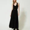robe_longue_en_maille_ave_2-2.webp Robes En Maille | Robes Longues*TWINSET Milano Robe Longue En Maille Avec Ceinture Noir