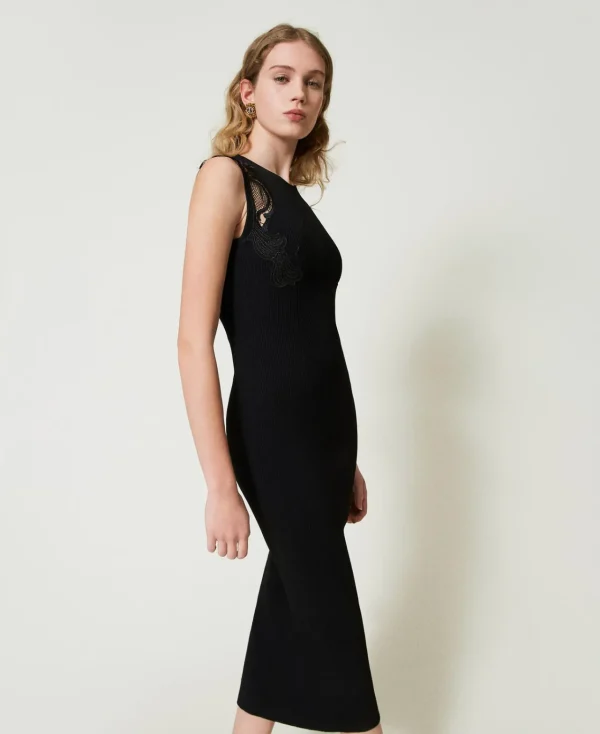 Robes De Cérémonie | Robes Élégantes*TWINSET Milano Robe Longue En Maille Avec Dentelle Noir
