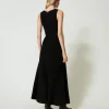 robe_longue_en_maille_ave_3-2.webp Robes En Maille | Robes Longues*TWINSET Milano Robe Longue En Maille Avec Ceinture Noir