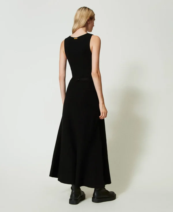 robe_longue_en_maille_ave_3-2.webp Robes En Maille | Robes Longues*TWINSET Milano Robe Longue En Maille Avec Ceinture Noir