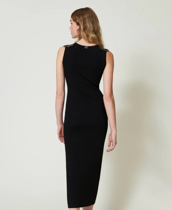 Robes De Cérémonie | Robes Élégantes*TWINSET Milano Robe Longue En Maille Avec Dentelle Noir
