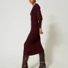 Robes En Maille | Robes Longues*TWINSET Milano Robe Longue En Maille Côtelée Avec Ceinture Rouge « Plum Wine »