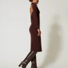 Robes En Maille | Robes Longues*TWINSET Milano Robe Longue En Maille Côtelée Avec Ouverture Coffee Chocolate