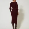 Robes En Maille | Robes Longues*TWINSET Milano Robe Longue En Maille Côtelée Avec Ceinture Rouge « Plum Wine »