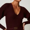 Robes En Maille | Robes Longues*TWINSET Milano Robe Longue En Maille Côtelée Avec Ceinture Rouge « Plum Wine »