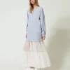 robe_longue_en_molleton_e_2.webp Robes Longues*TWINSET Milano Robe Longue En Molleton Et Tulle Bicolore Gris Chiné Moyen/Nacre