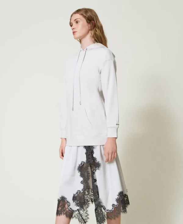 robe_longue_en_molleton_e_3-1.webp Robes Longues*TWINSET Milano Robe Longue En Molleton Et Satin Bicolore Argent/Gris « Blackened Pearl »
