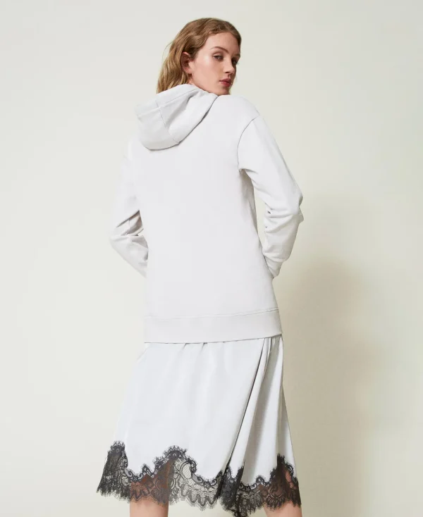 robe_longue_en_molleton_e_4-1.webp Robes Longues*TWINSET Milano Robe Longue En Molleton Et Satin Bicolore Argent/Gris « Blackened Pearl »