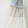 robe_longue_en_molleton_e_4.webp Robes Longues*TWINSET Milano Robe Longue En Molleton Et Tulle Bicolore Gris Chiné Moyen/Nacre