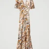robe_longue_en_satin_anim_1.webp Robes De Cérémonie | Robes Élégantes*TWINSET Milano Robe Longue En Satin Animalier Imprimé Tigre Orange « Tanné »/Noir
