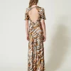 robe_longue_en_satin_anim_3.webp Robes De Cérémonie | Robes Élégantes*TWINSET Milano Robe Longue En Satin Animalier Imprimé Tigre Orange « Tanné »/Noir