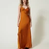 robe_longue_en_satin_avec_0-3.webp Robes De Cérémonie | Robes Élégantes*TWINSET Milano Robe Longue En Satin Avec Bretelles Spaghetti Orange « Tanné »